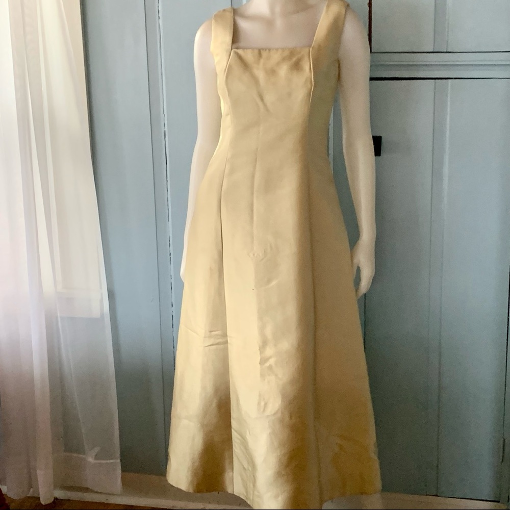 Vintage 60s Gown Peau de Soie Pale Chartreuse Evening Social Occasion Dress
